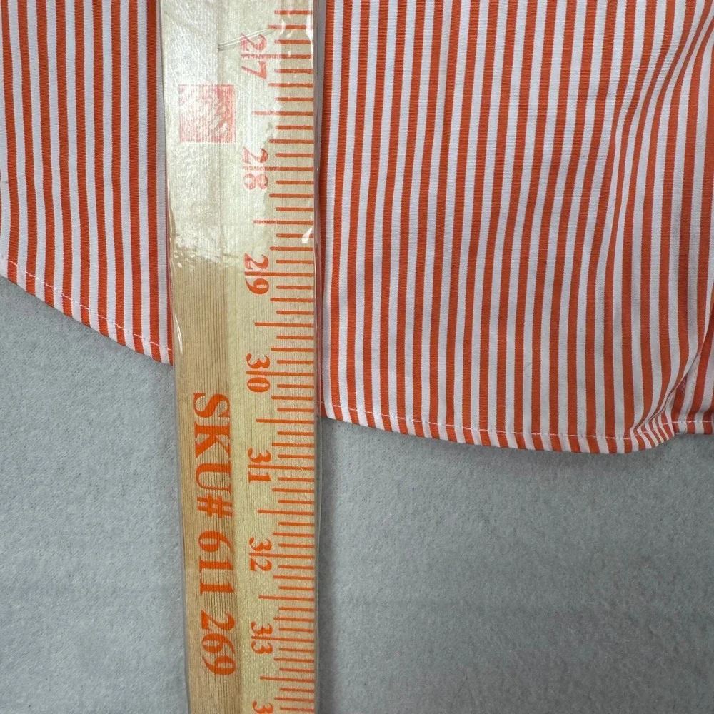Ralph Lauren Mens Large Orange White Striped Button Shirt Long Sleeve Cotton‎